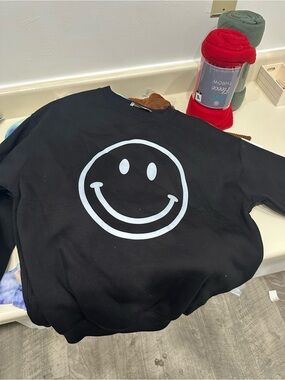 Women’s Black Smiley Face Sweatshirt - Unbranded